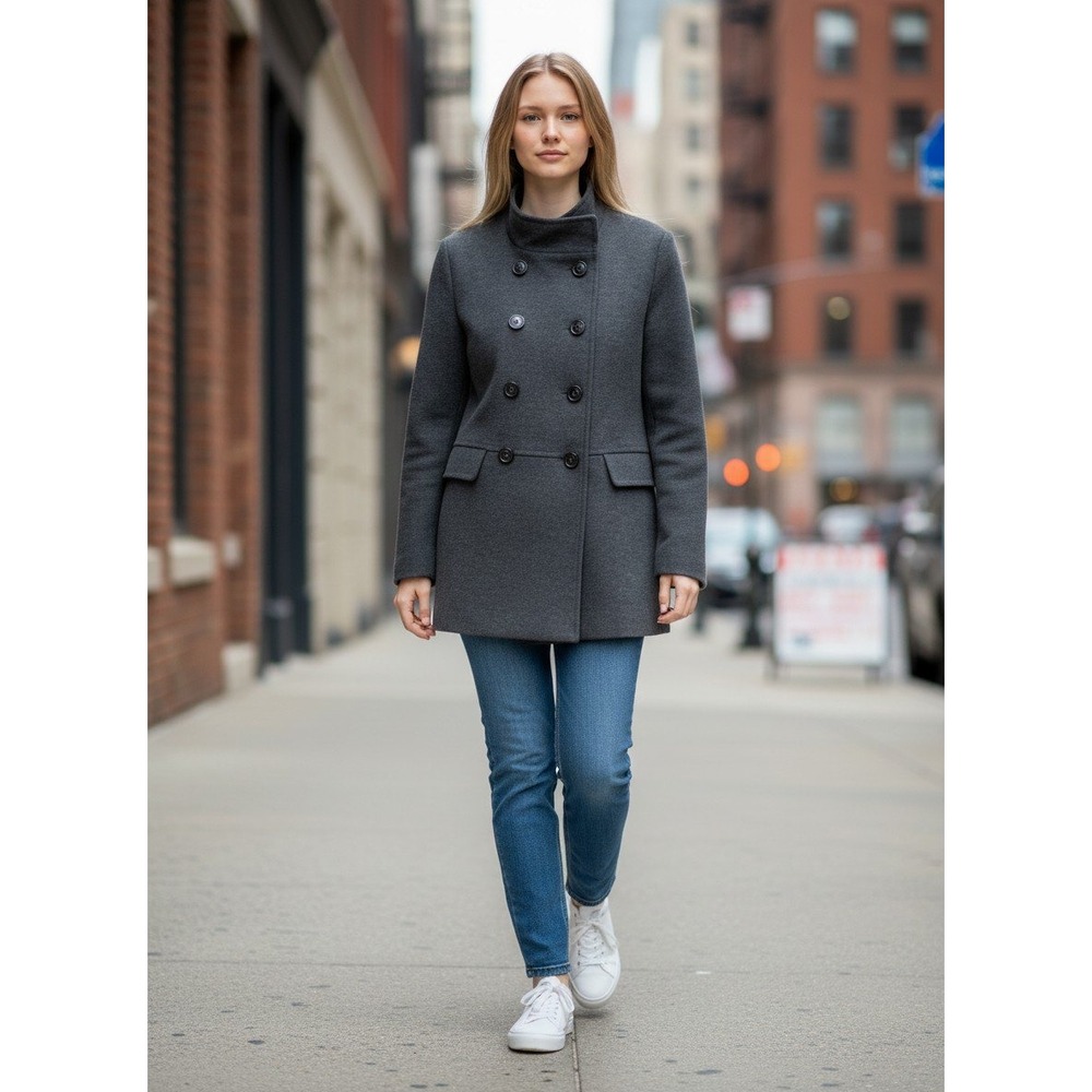 Old Navy Womens Charcoal Gray Double Breasted Funnel Neck Pea Coat Size M